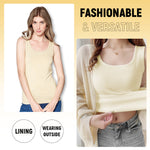 PALAY® Thermal Top for Women U-neck Thermal Vest Top for Women Winter Thermal Fleece Lined Wide Strap Vest Thick Tank Top Winter Basic Warm Vest, Beige