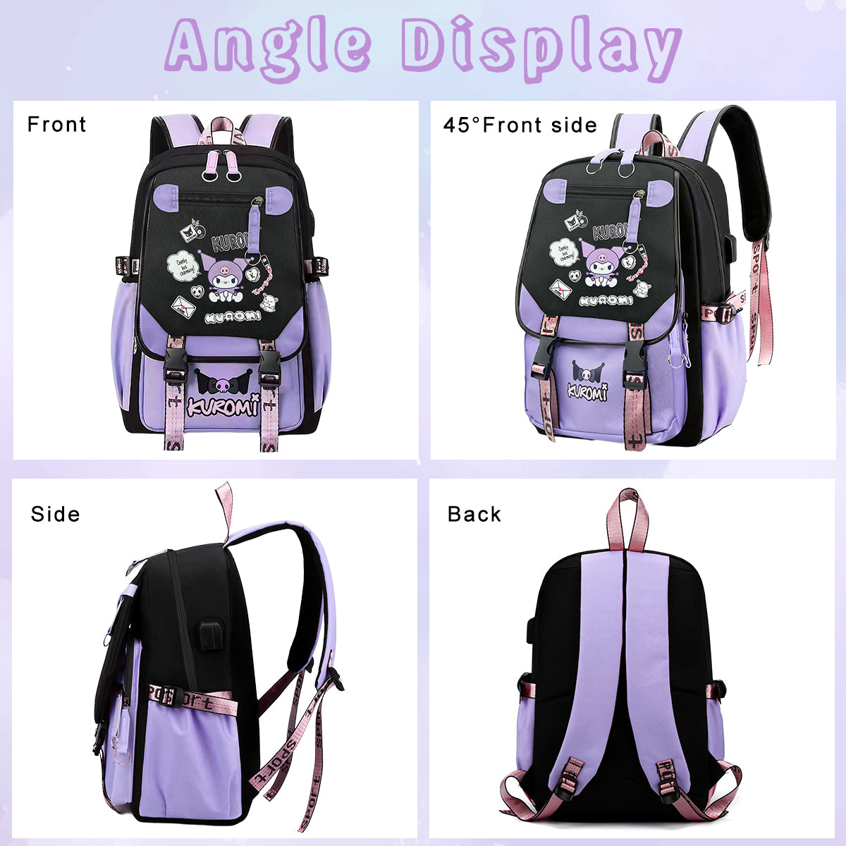PALAY® Kawaii Kuromi School Backpack School Girls Backpack 17'' Large Capacity Bookbag Girls Backpack for School, Travel, Camping, Children's Day Gift for Girls School Gift for Kids 6-12 Years Old