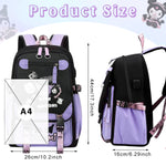 PALAY® Kawaii Kuromi School Backpack School Girls Backpack 17'' Large Capacity Bookbag Girls Backpack for School, Travel, Camping, Children's Day Gift for Girls School Gift for Kids 6-12 Years Old