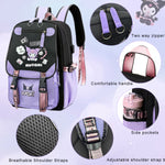 PALAY® Kawaii Kuromi School Backpack School Girls Backpack 17'' Large Capacity Bookbag Girls Backpack for School, Travel, Camping, Children's Day Gift for Girls School Gift for Kids 6-12 Years Old
