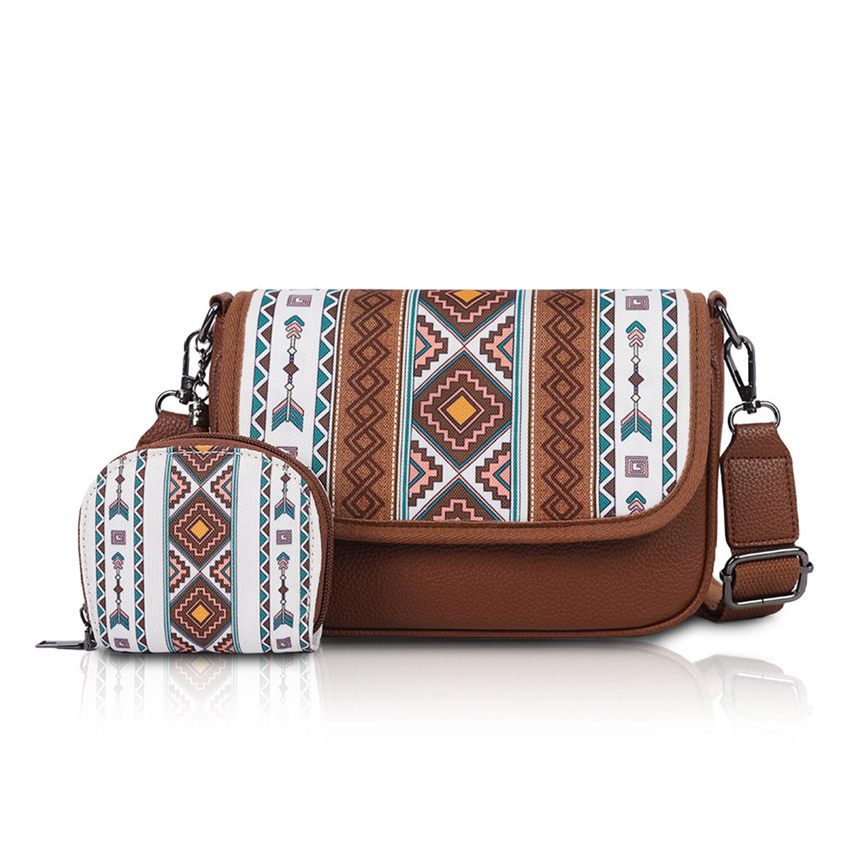 PALAY® Women Shoulder Bag with Small Coin Bag Fashion Boho Print Patchwork Vintage PU Casual Shoulder Bag Crossbody Bag Sling Bag Birthday Gift Valentine's Day Gift for Women, 8.8x2.7x5.9inches