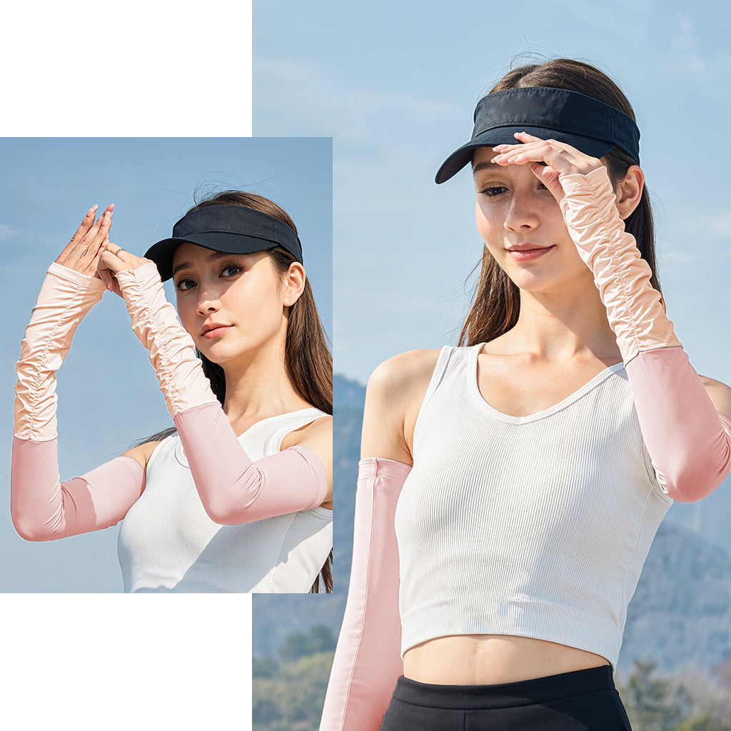 PALAY® Summer Arm Sleeves for Women UPF 50+ Sun Protection Breathable Nylon Ice Silk Quick Dry Stretchy Arm Sleeves Arm Sleeves with Thumb Loop, for Hiking, Riding, Driving, Golfing