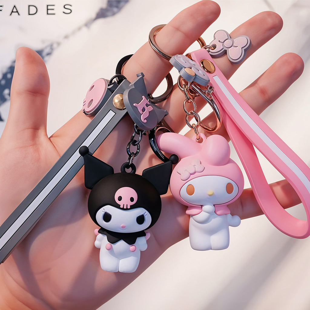 PALAY® 2Pcs Cute Keyrings for Girls, Keychains Friendship Keychains Kawaii Sanrio & Melody Kuromi PVC Keychains Backpack Hanging Charm Cartoon Characters Keychain for Girls Kids Gifts