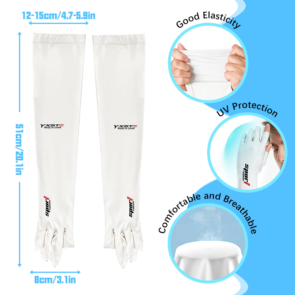 PALAY® Sun Protection Gloves for Women Men Non-Slip Touch Screen Arm Sleeves Breathable Silk Cooling UV Protection Hand Sleeves Full Arm Hand Gloves for Bike Riding, Driving, Cycling - White