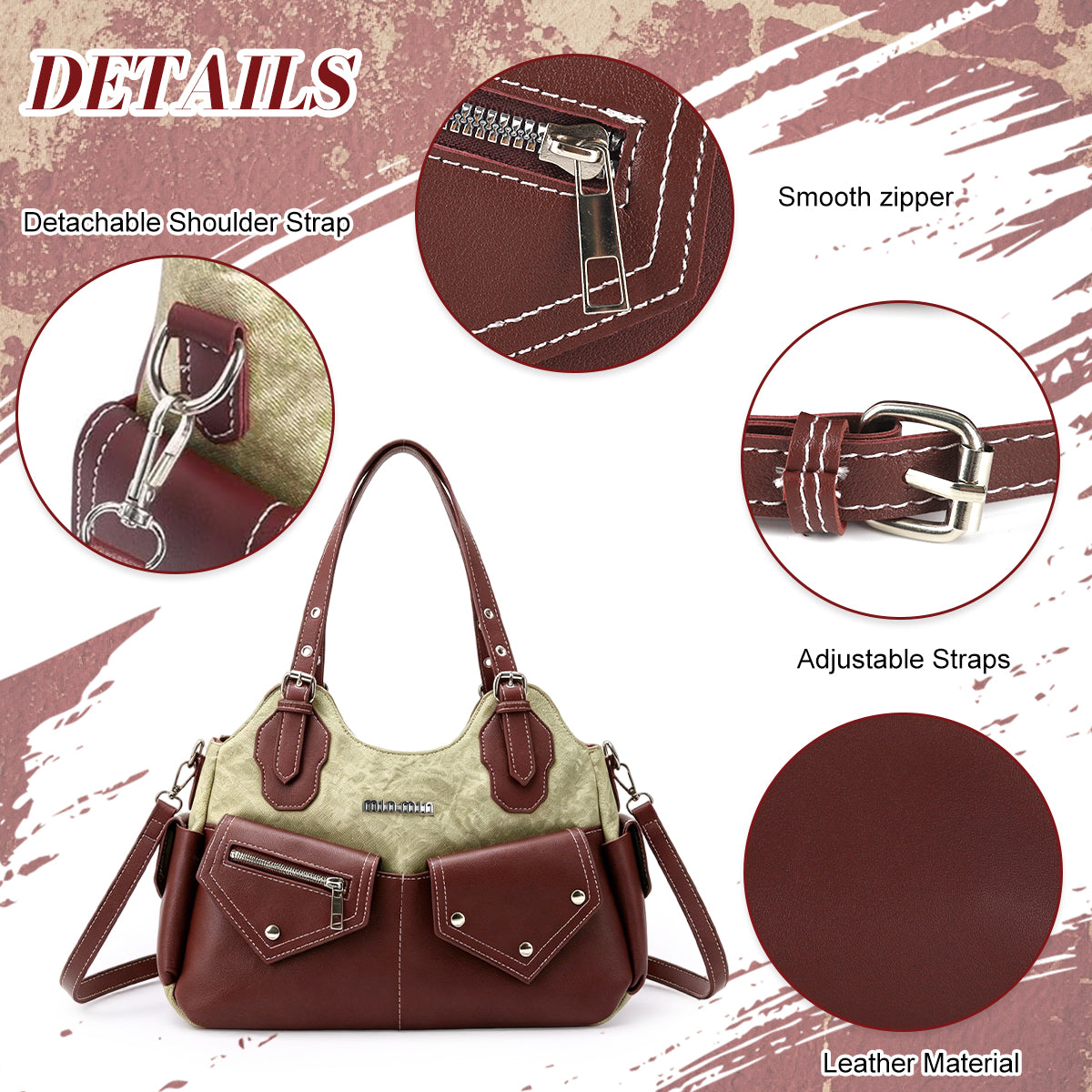 PALAY Vintage PU Leather Tote Bag for Women Retro Handbag