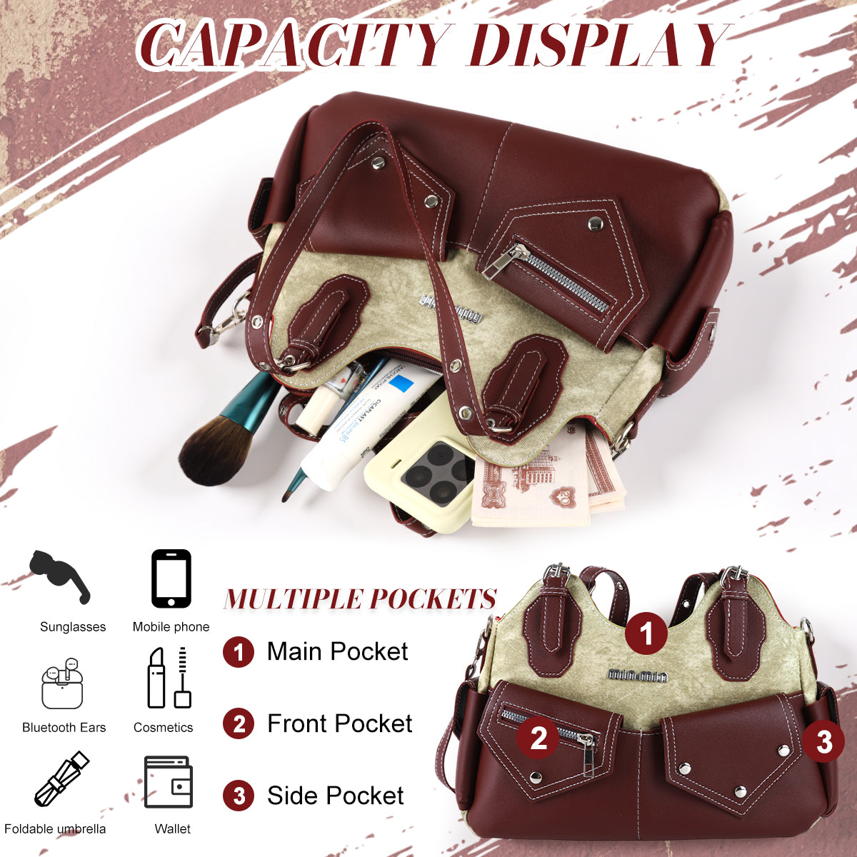 PALAY Vintage PU Leather Tote Bag for Women Retro Handbag