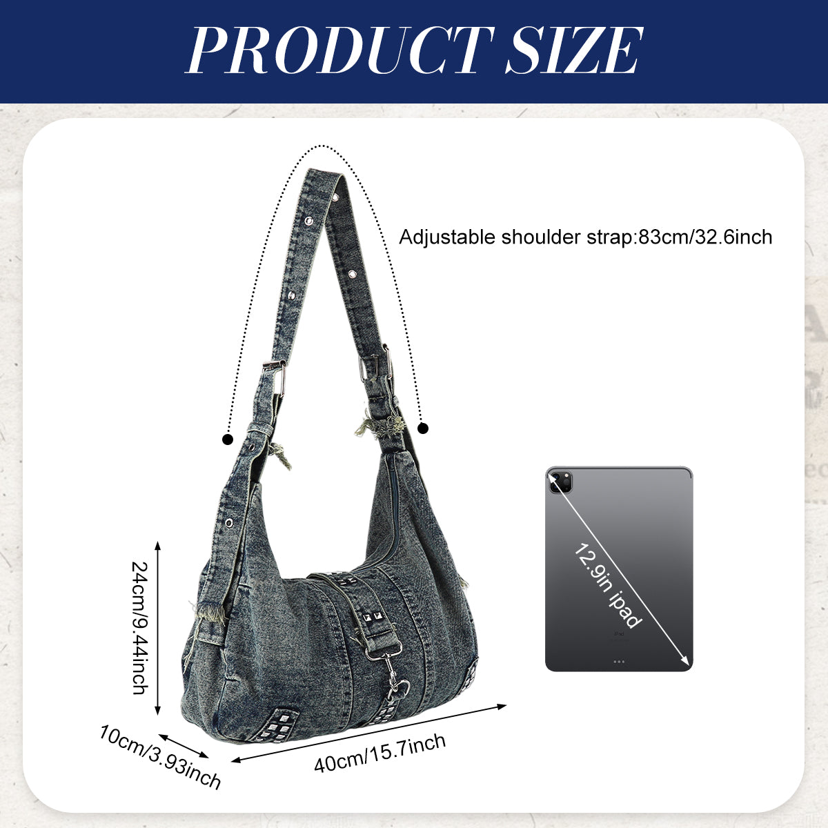 PALAY Denim Crossbody Tote Bag for Women Large Capacity Shoulder Bag