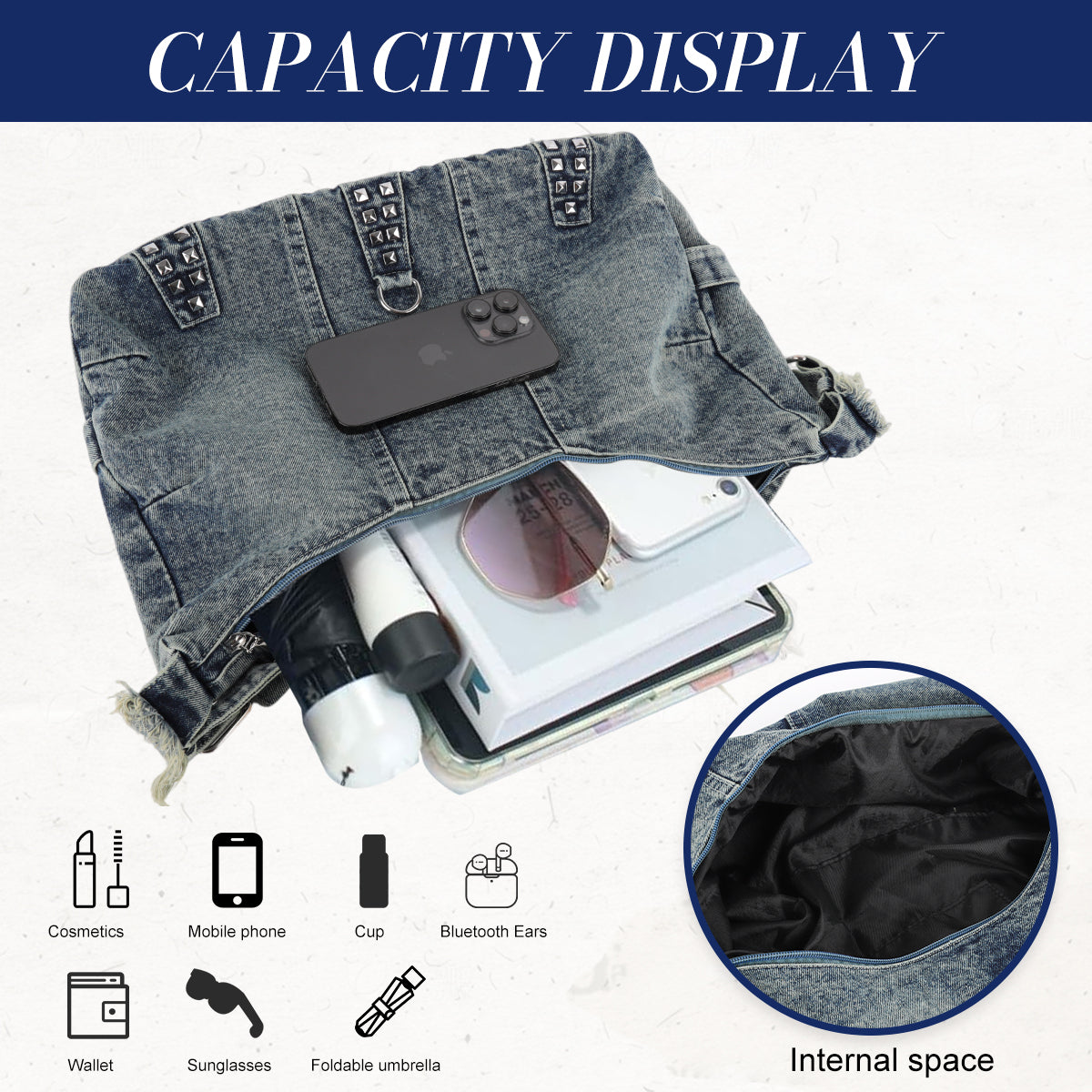 PALAY Denim Crossbody Tote Bag for Women Large Capacity Shoulder Bag