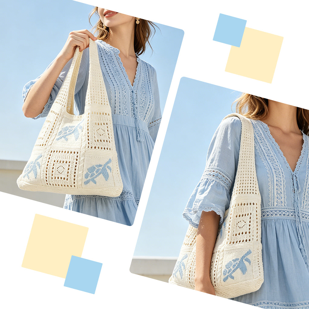 PALAY Crochet Tote Bag for Women Floral Shoulder Bag